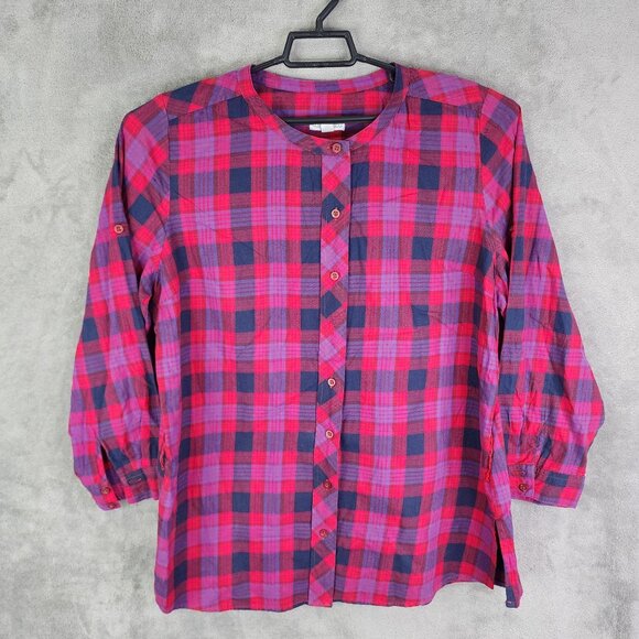 Womens Fashion Bug Blouse Shirt Button Up 100% Cotton Long Sleeve Size 1X - Picture 2 of 8